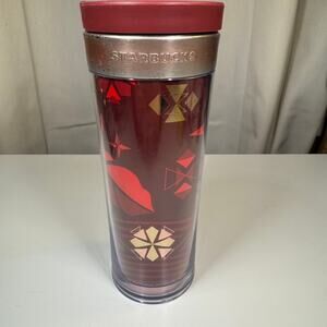 Starbucks 2013 Holiday Rose Gold Red Cup Stars Travel Mug Hot Tumbler Insulated